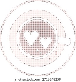 halftone heart shape in a coffee cup made of tiny dots on white background