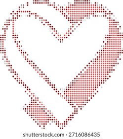 Forma de corazón de semitono hecha de Pequeños puntos rojos y grises sobre fondo blanco
