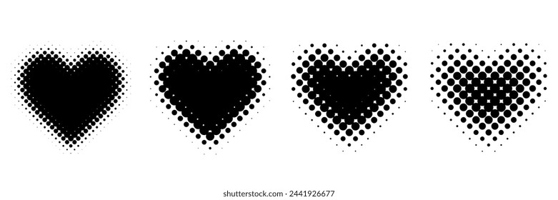 Halftone heart shapes design elements set (monochrome)