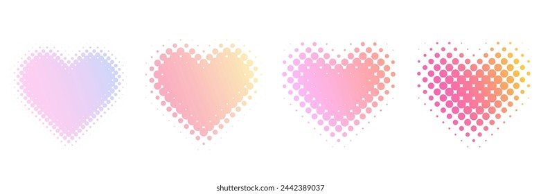 Halftone heart shapes design elements set (gradient color)