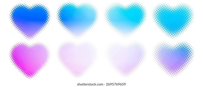Halftone heart shapes design elements set (gradient color)