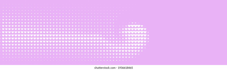 Halftone with hearts in abstract style. Geometric retro banner vector texture. Modern print. White and pink background. Light effect