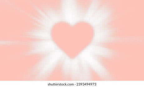 Halftone heart-shaped vector with pink blurred rays. Retro-style background for romantic background.