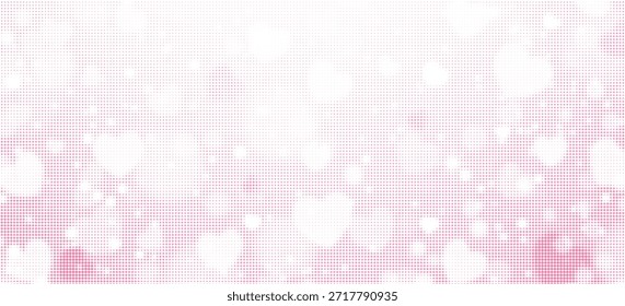 Halftone heart-shaped vector with pink blurred rays. Retro-style background for romantic background.