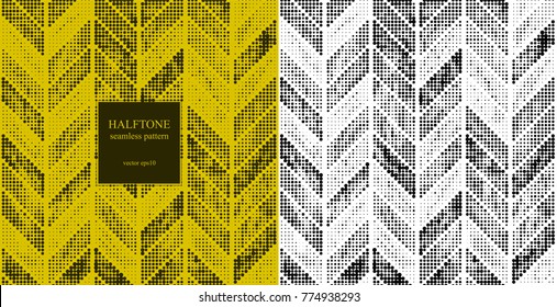 Halftone herringbone seamless pattern with retro grunge effect