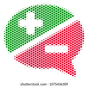 Halftone hexagon Arguments icon. Pictogram on a white background. Vector mosaic of arguments icon designed of hexagon dots.