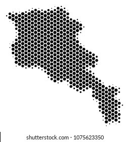 Halftone hexagon Armenia Map. Vector geographical map on a white background. Vector concept of Armenia Map made of hexagonal dots.