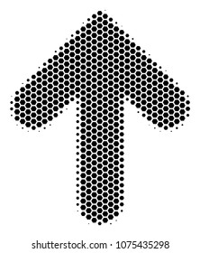Halftone hexagon Arrow Up icon. Pictogram on a white background. Vector pattern of arrow up icon designed of hexagonal dots.