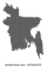 Halftone hexagon Bangladesh Map. Vector geographical map on a white background. Vector composition of Bangladesh Map done of hexagon dots.