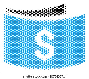 Halftone hexagon Banknotes icon. Pictogram on a white background. Vector composition of banknotes icon made of hexagon pixels.
