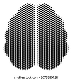 Halftone hexagon Brain icon. Pictogram on a white background. Vector composition of brain icon constructed of hexagon elements.