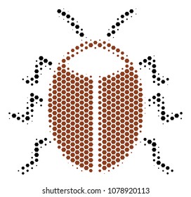 Halftone hexagon Bug icon. Pictogram on a white background. Vector mosaic of bug icon organized of hexagon pixels.