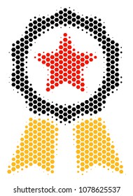 Halftone hexagon Certificate Seal icon. Pictogram on a white background. Vector collage of certificate seal icon constructed of hexagonal dots.