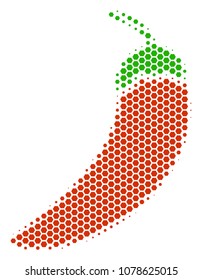 Halftone hexagon Chili Pepper icon. Pictogram on a white background. Vector concept of chili pepper icon designed of hexagonal elements.