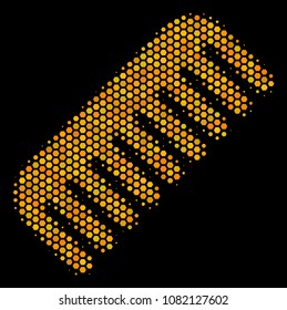 Halftone hexagon Comb icon. Bright yellow pictogram with honey comb geometric structure on a black background. Vector composition of comb icon designed of hexagonal cells.