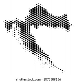 Halftone hexagon Croatia Map. Vector geographic map on a white background. Vector composition of Croatia Map made of hexagon dots.