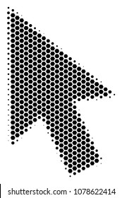Halftone hexagon Cursor Arrow icon. Pictogram on a white background. Vector pattern of cursor arrow icon created of hexagon spots.