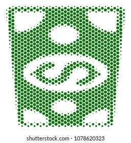 Halftone hexagon Dollar Banknote icon. Pictogram on a white background. Vector collage of dollar banknote icon composed of hexagon items.