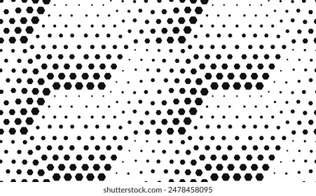 Puntos hexagonales de semitonos que repiten el patrón de Vector. Impresión de tinta de patrones sin fisuras, fondo blanco y negro artístico.