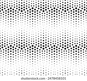 Halftone hexagon dots repeating pattern of vector. Ink Print seamless patterns, Artistic black and white Background.