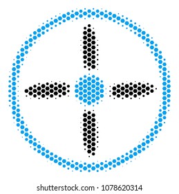 Halftone hexagon Drone Screw icon. Pictogram on a white background. Vector collage of drone screw icon made of hexagonal dots.