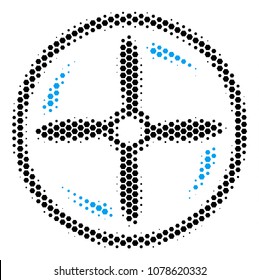 Halftone hexagon Drone Screw Rotation icon. Pictogram on a white background. Vector concept of drone screw rotation icon organized of hexagon items.