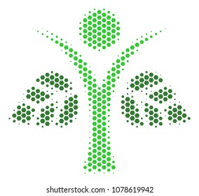 Halftone hexagon Eco Man icon. Pictogram on a white background. Vector collage of eco man icon organized of hexagon dots.