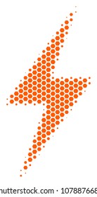 Halftone hexagon Electric Bolt icon. Pictogram on a white background. Vector composition of electric bolt icon done of hexagon pixels.