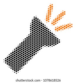 Halftone hexagon Electric Torch Light icon. Pictogram on a white background. Vector collage of electric torch light icon done of hexagonal dots.