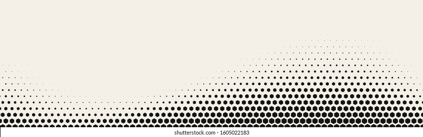 Halftone Hexagon Fade Effect. Halftone Hex Simple Pattern. Pop-Art Halftone Gradient. Vector Illustration. Dynamic Retro Background.