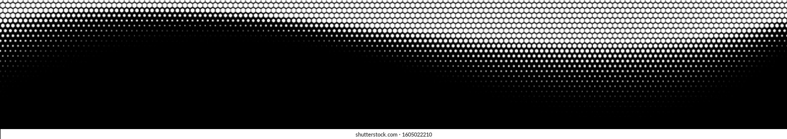 Halftone Hexagon Fade Effect. Halftone Hex Simple Pattern. Pop-Art Halftone Gradient. Vector Illustration. Dynamic Retro Background.