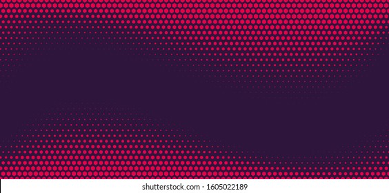 Halftone Hexagon Fade Effect. Retrowave Technology Background. Halftone Hex Simple Pattern. Pop-Art Halftone Gradient. Vector Illustration. Dynamic Retro Tech Wallpaper.