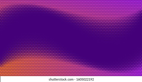 Halftone Hexagon Fade Effect. Retrowave Technology Background. Halftone Hex Simple Pattern. Pop-Art Halftone Gradient. Vector Illustration. Dynamic Retro Tech Wallpaper.