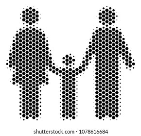 Halftone hexagon Family Child icon. Pictogram on a white background. Vector pattern of family child icon created of hexagonal spots.