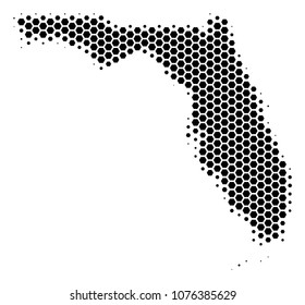 Halftone hexagon Florida Map. Vector geographic map on a white background. Vector mosaic of Florida Map organized of hexagon dots.