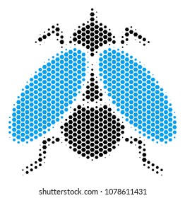 Halftone hexagon Fly Insect icon. Pictogram on a white background. Vector collage of fly insect icon organized of hexagonal spots.
