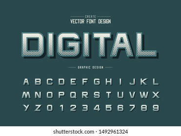 Fuente hexagonal de semitono y vector alfabético, letra y número de letra y de letra del tipo de diseño digital, texto gráfico en segundo plano