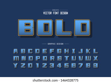 Halftone hexagon font and bold alphabet vector, Digital square typeface letter and number design, Graphic text on background