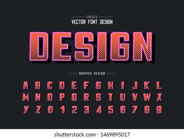 Halftone hexagon font and bold alphabet vector, Digital typeface and number design, Graphic text on background