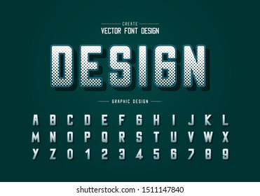 Halftone hexagon font and round alphabet vector, Digital typeface and letter number design, Graphic text on background