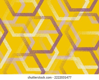 Halftone hexagon geometric seamless vector pattern. Repeat honeycomb background graphic design. Gradient grains hexagonal shapes. Swatch tracery textured backdrop. Abstract fabric print.