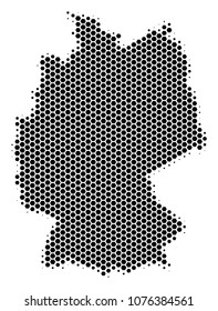 Halftone hexagon Germany Map. Vector geographic map on a white background. Vector collage of Germany Map done of hexagon elements.