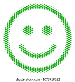 Halftone hexagon Glad Smiley icon. Pictogram on a white background. Vector collage of glad smiley icon organized of hexagon items.
