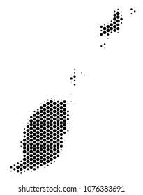 Halftone hexagon Grenada Map. Vector geographical map on a white background. Vector composition of Grenada Map constructed of hexagon elements.