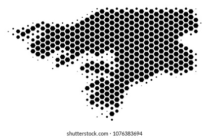 Halftone hexagon Guinea-Bissau Map. Vector geographical map on a white background. Vector mosaic of Guinea-Bissau Map constructed of hexagonal elements.