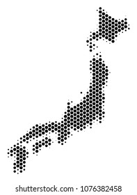 Halftone hexagon Japan Map. Vector geographic map on a white background. Vector mosaic of Japan Map combined of hexagonal items.