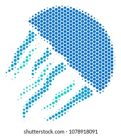 Halftone hexagon Jellyfish icon. Pictogram on a white background. Vector mosaic of jellyfish icon constructed of hexagon dots.