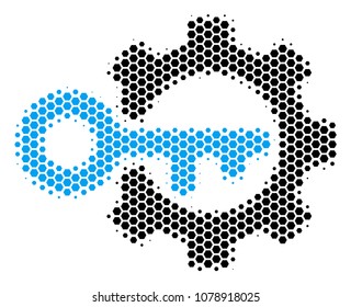 Halftone hexagon Key Options icon. Pictogram on a white background. Vector concept of key options icon organized of hexagon dots.
