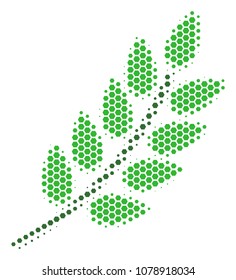 Halftone hexagon Leaf Branch icon. Pictogram on a white background. Vector pattern of leaf branch icon constructed of hexagon blots.