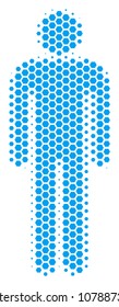 Halftone hexagon Man User icon. Pictogram on a white background. Vector collage of man user icon constructed of hexagon blots.